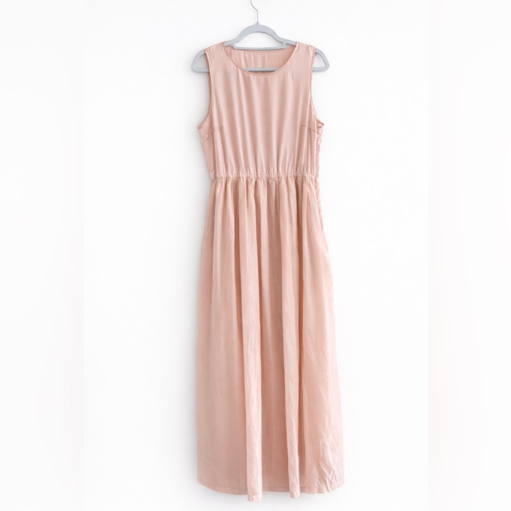 Peserico Sleeveless Silk Bodice‎ Cotton Pleated Maxi Dress Ballerina Pink  IT 46